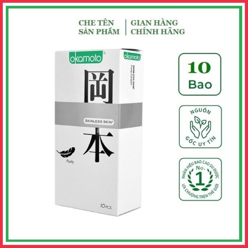 BAO CAO SU Siêu Mỏng Tinh Khiết Okamoto Purity Skinless Nhật Bản - hộp 3 chiếc và hộp 10 chiếc