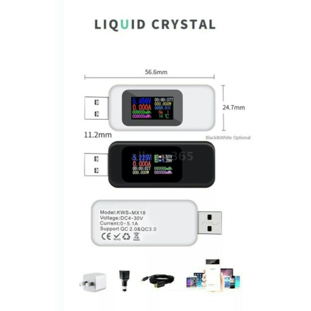 USB Tester màn LCD màu hiển thị 9 thông số cao cấp (màu đen)