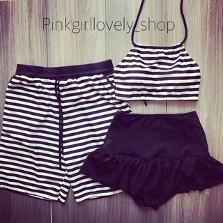 Combo sét nam nữ, đồ bơi cặp yếm váy sọc ngang đẹp ozeri ms298