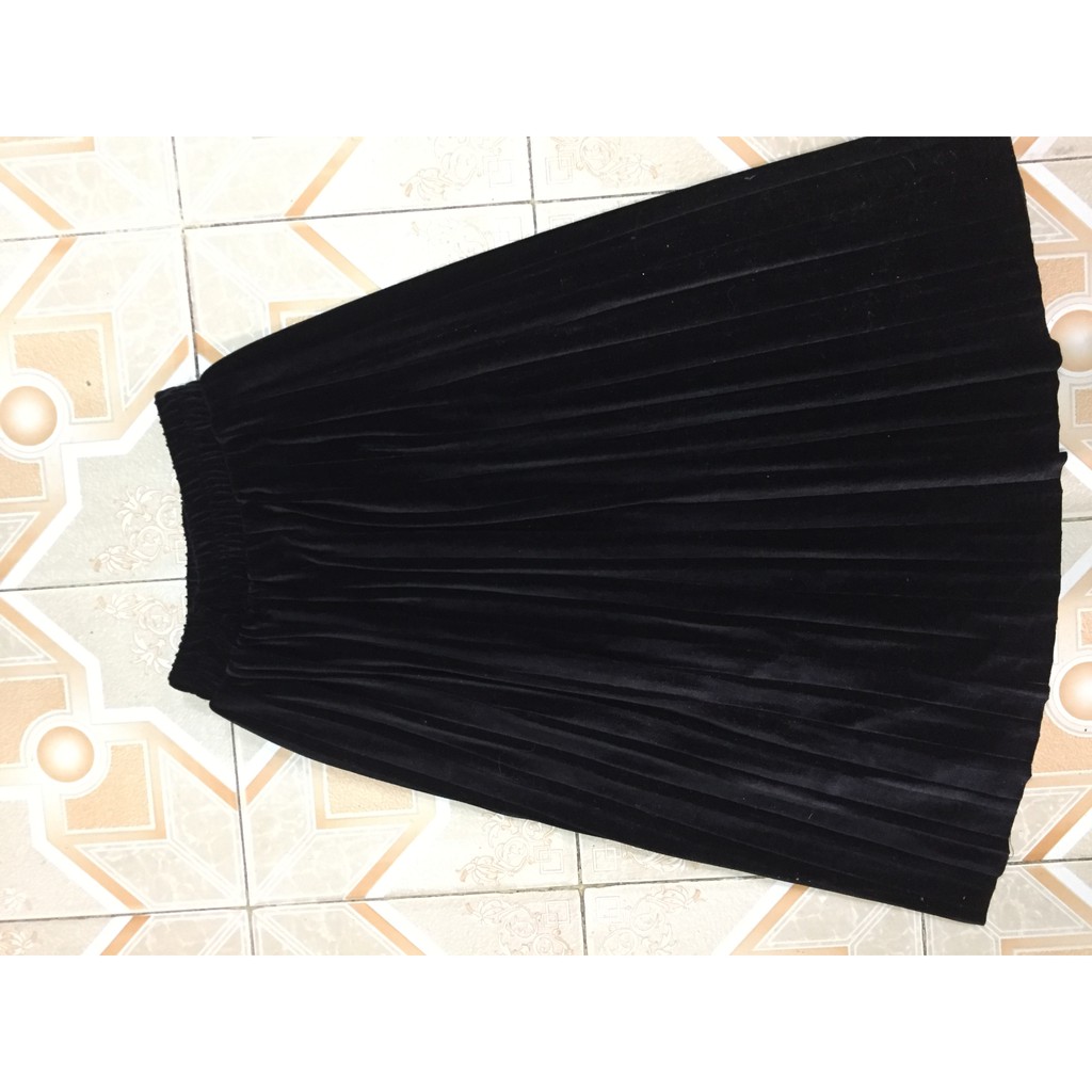 Chân váy nhung ép ly dài#váy nhung công sở 75cm