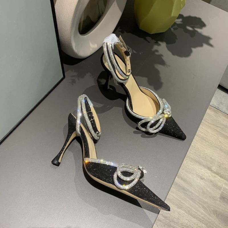 Giày cao gót nữ mũi nhọn có quai đính nơ đính đá gót 9cm Mach&Mach