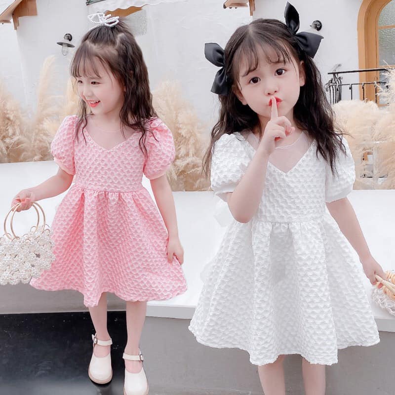 Váy công chúa phối ngọc chát lieu cao cấp cho bé