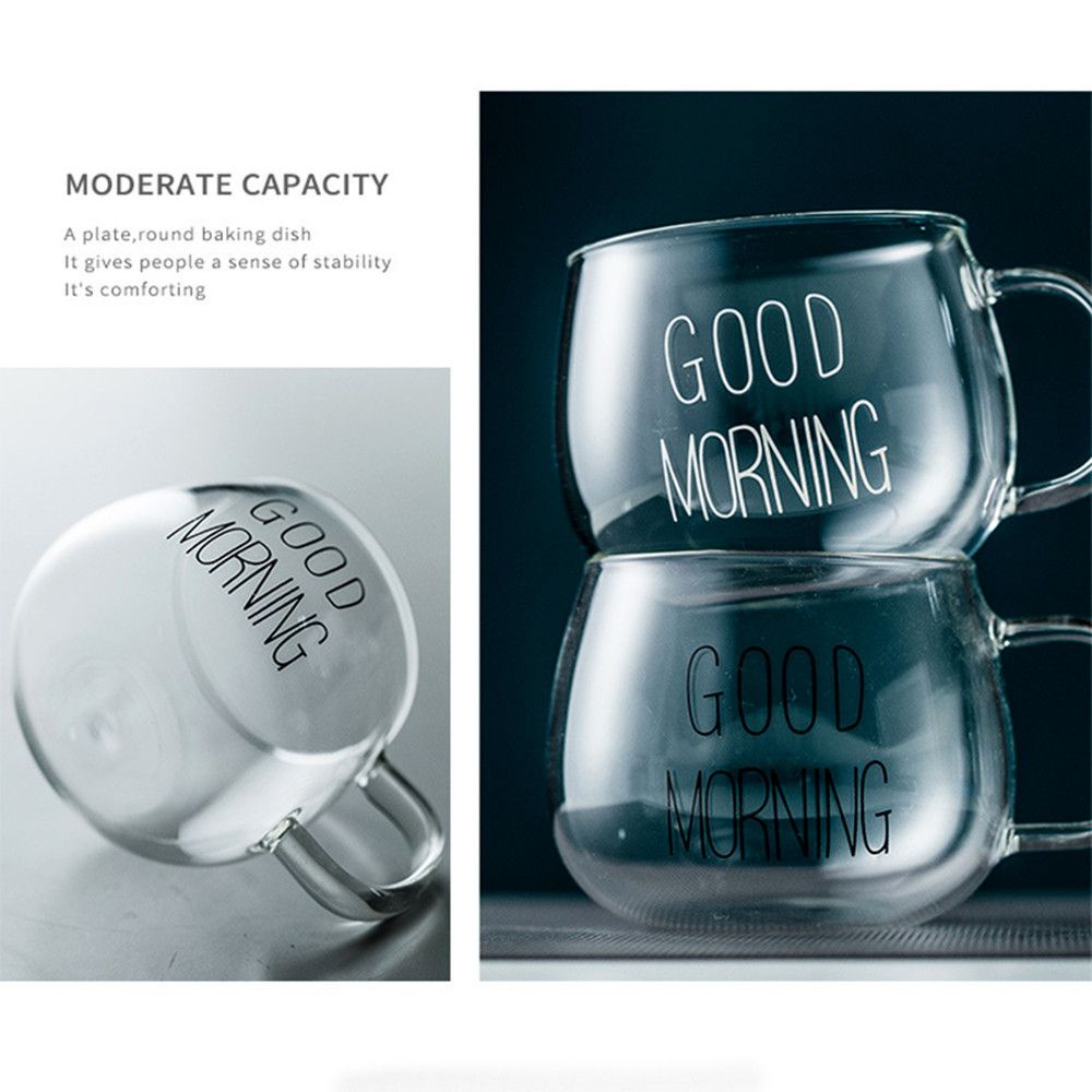 Cốc Thủy Tinh Trong Suốt Có Tay Cầm In Chữ Tiện Dụng