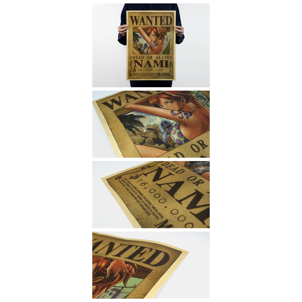 Tấm poster treo tường họa tiết Nami Wanted kích thước 51x35.5cm