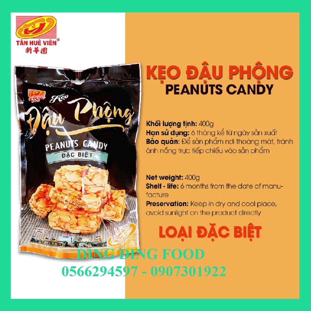 [ 1 TÚI ] Kẹo Đậu Phộng Đặc Biệt Tân Huê Viên 400G| Kẹo Đậu Phộng Ít Đường| Ăn Vặt| Ăn Kiêng| Téo Ép - DING DING FOOD