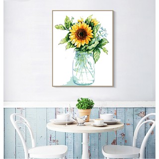 [50*65cmCóKhung] Tranh sơn dầu số hóa tự tô màu hoa hướng dương lọ thủy tinh AL77