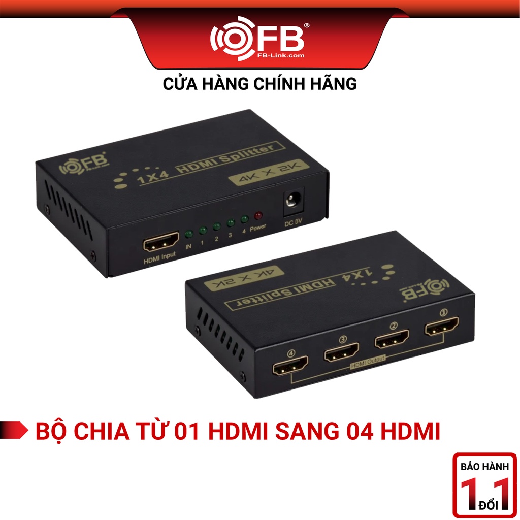 Bộ Chia HDMI 1 Ra 4 Cổng FullHD 1080P Kèm Adapter