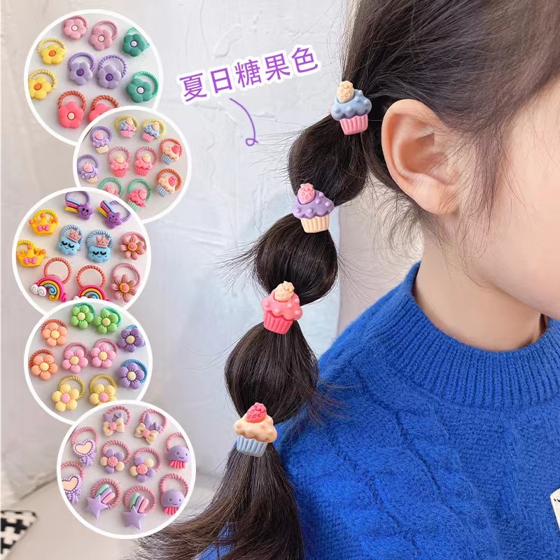 Dây Buộc Tóc Cao Su Co Giãn Đính Hoa Nhỏ Dễ Thương Cho Bé Gái