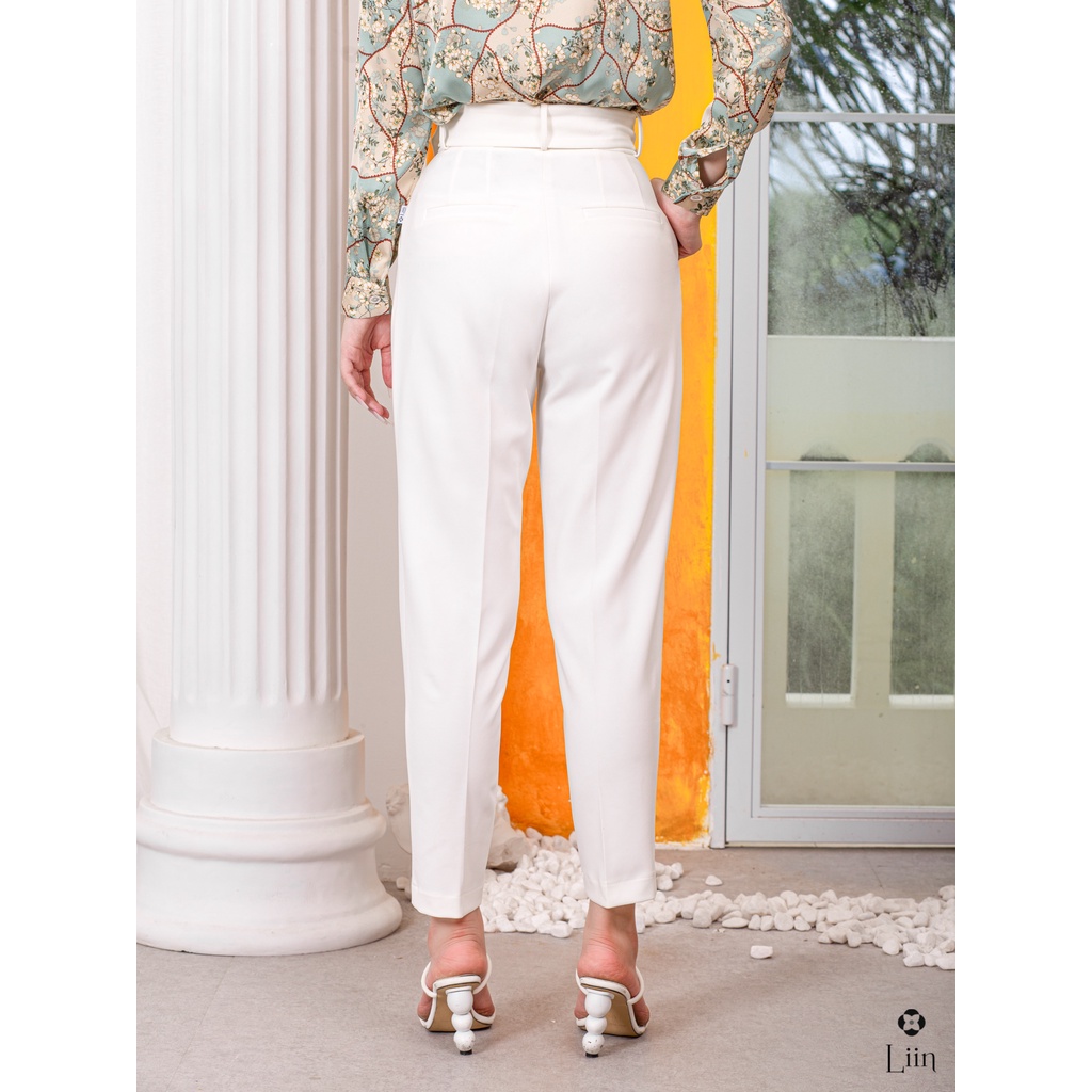Quần Baggy nữ form công sở màu Trắng Kèm Đai thời thượng Liin Clothing Q3197