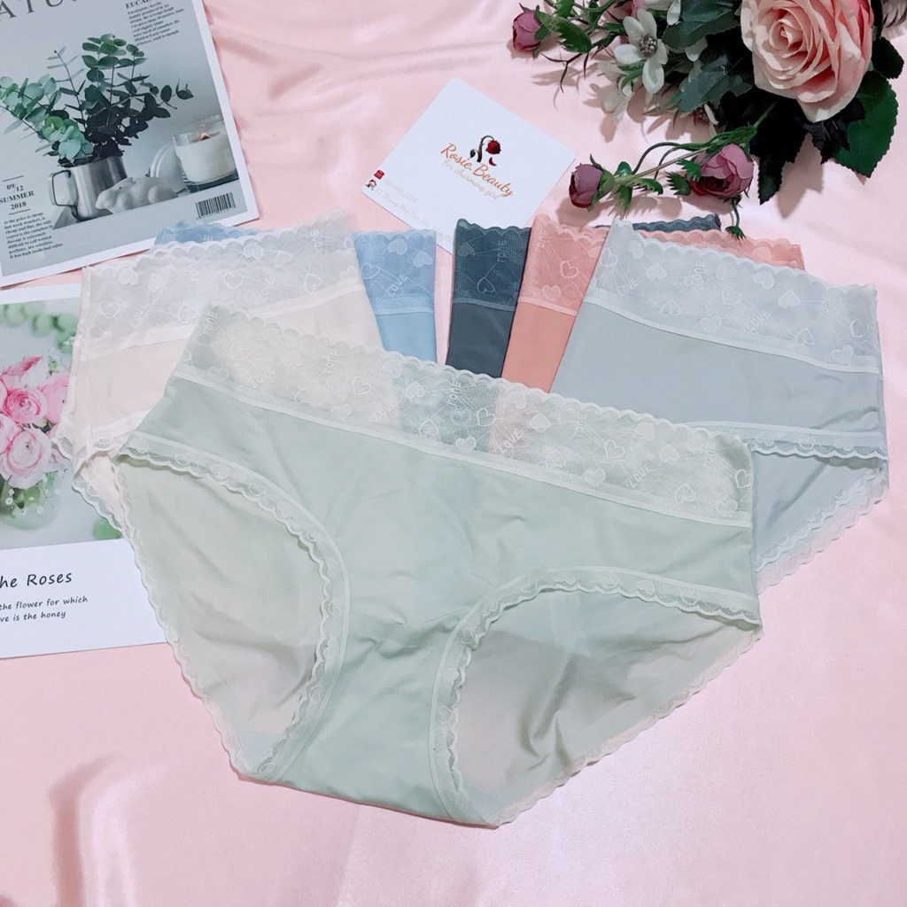 Siêu phẩm - Quần lót lụa phối ren giấu đường may cạp cao hấp dẫn cực đẹp