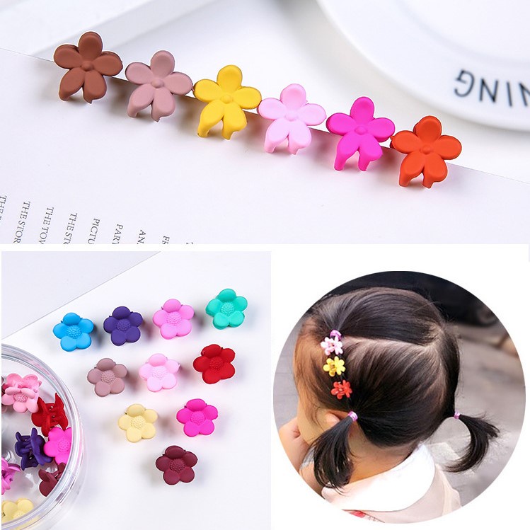 Set 50 kẹp càng cua mini kiểu bông hoa dễ thương cho bé gái kèm hộp, túi zip PK065