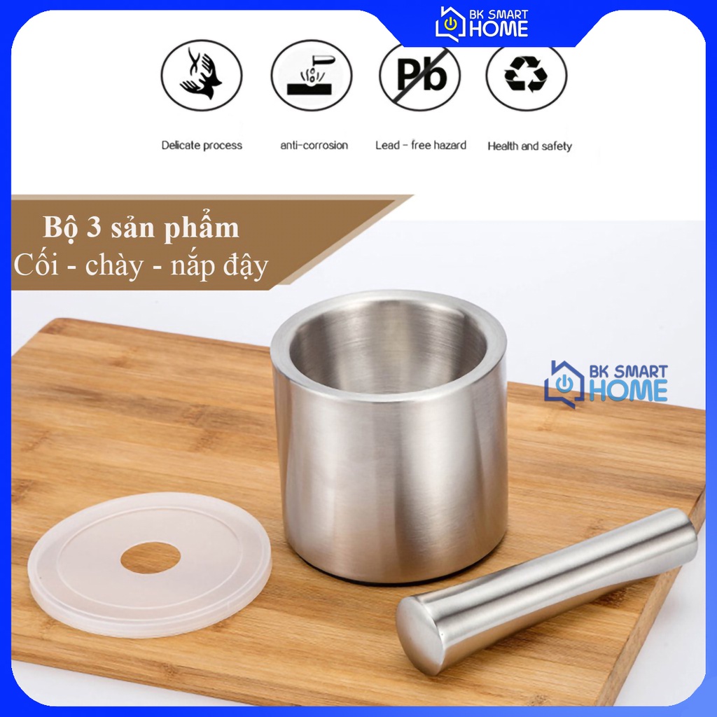 Trọn Bộ Chày Cối Inox Nguyên Khối Cao Cấp - Chày Cối Inox 304 mini Cao Cấp - Bộ Cối và Chày Bằng Inox Cao Cấp