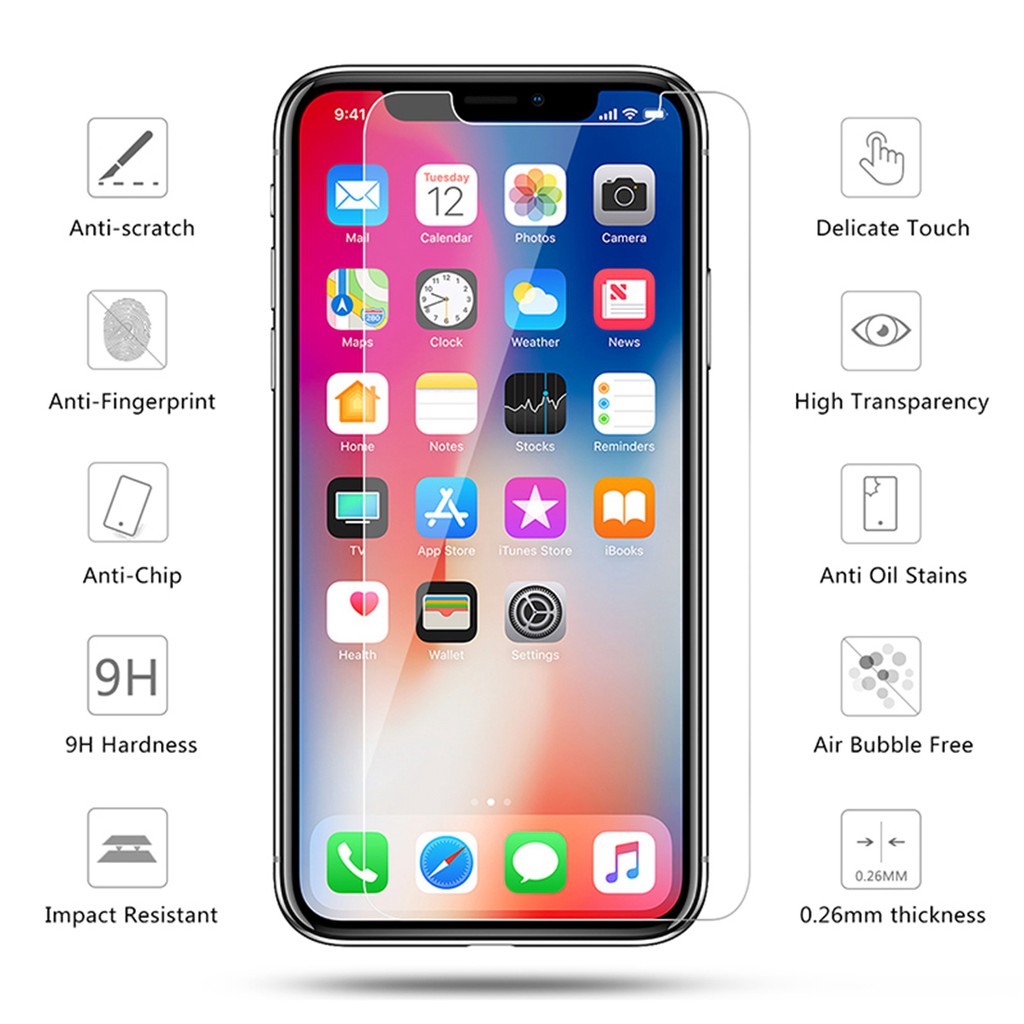 Kính cường lực 2.5D bảo vệ màn hình cho iPhone X XS Max XR 4 / 4S 5 / 5S / SE 6 6S 7 8 Plus