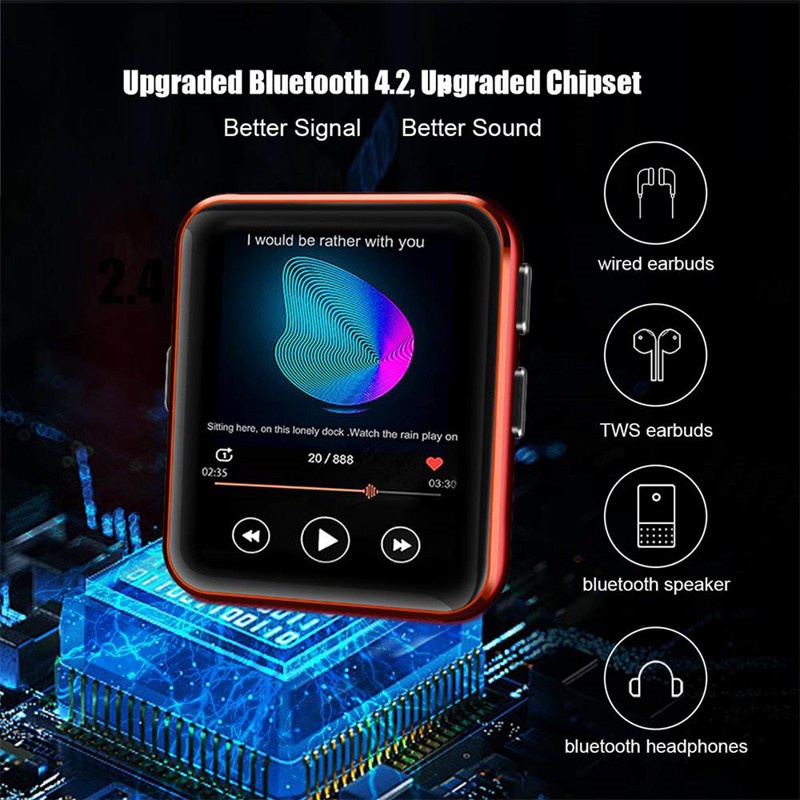 BENJIE X1 Press Screen 16G Bluetooth MP3 Player with FM,E-Book-Red