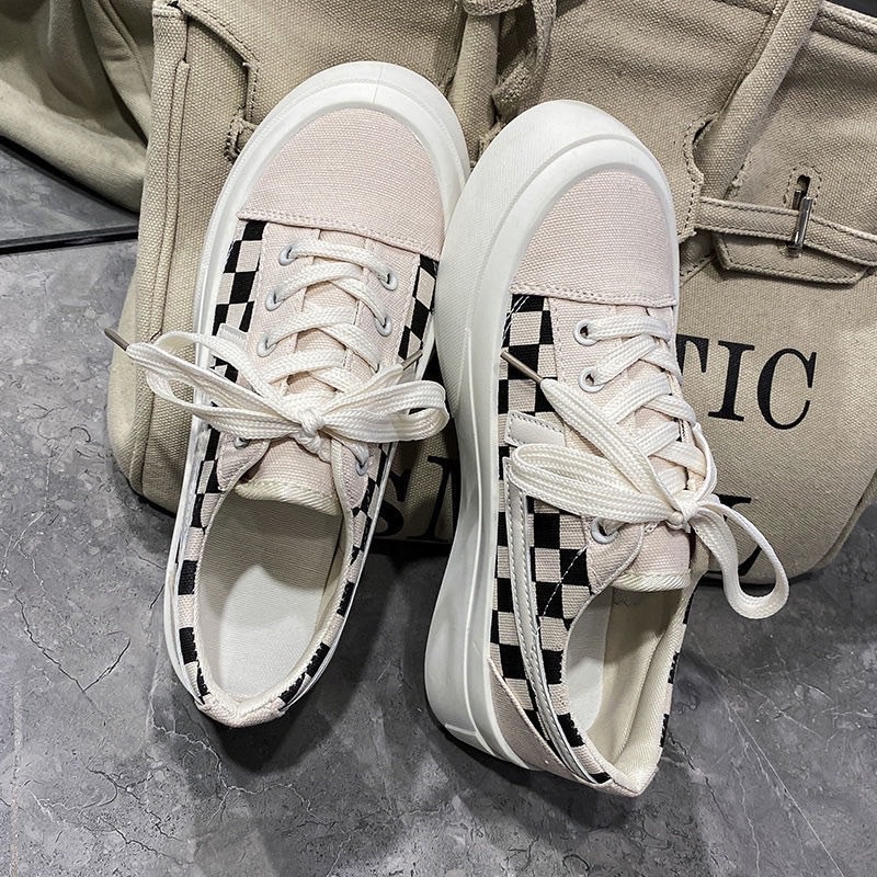 Giày thể thao sneaker nữ vải canvas kẻ sọc caro đế độn Hàn Quốc FLOWER G05 - Nguyentrang239