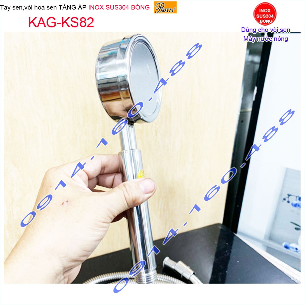 Vòi sen inox bóng gương sus304 Proxia KAG-KS82, bát sen tắm dây sen tăng áp nước mạnh sử dụng tốt