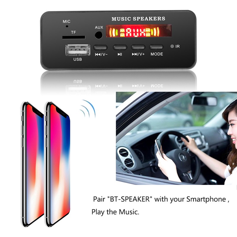 Bluetooth Wma Mp3 Player DC 7v 12v Decodificação Sem Fio Para Carro FM AUX TF Microfone