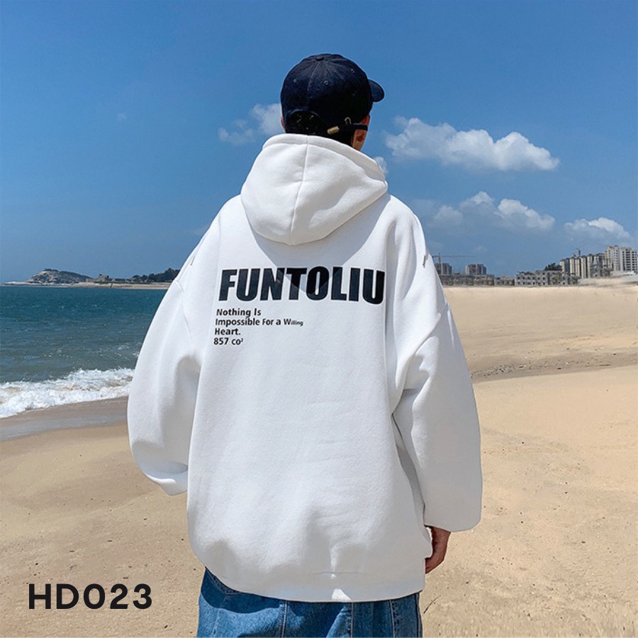 Áo hoodie in chữ funtoliu nón rộng vải dày HD023 - T2000