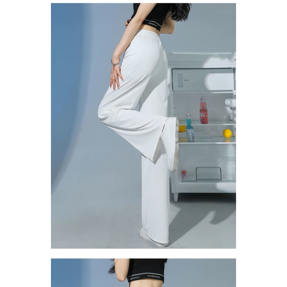 Quần Dài Lưng Cao Ống Rộng Vải Lụa Mát Thời Trang Mùa Hè Cho Nữ
