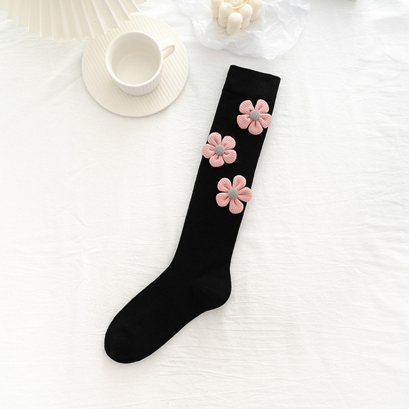 Vớ Dài Qua Gối Vải Cotton Dệt Kim Mỏng Họa Tiết Hoa 3D Kiểu Lolita Nhật Bản Dễ Thương Cho Nữ Sinh