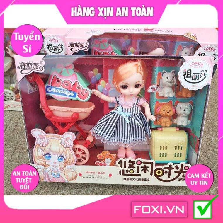 Búp Bê công chúa 3D giao ngẫu nhiên kèm phụ kiện váy dạ hội-thú cưng-xe đẩy-Đồ chơi bé gái