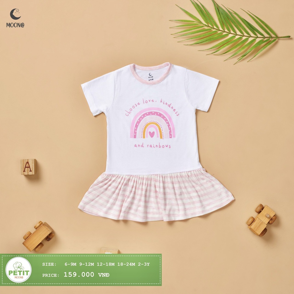 [CHÍNH HÃNG] Váy cộc tay cài vai đuôi cá điệu đà petit mềm mại họa tiết bé gái Moon
