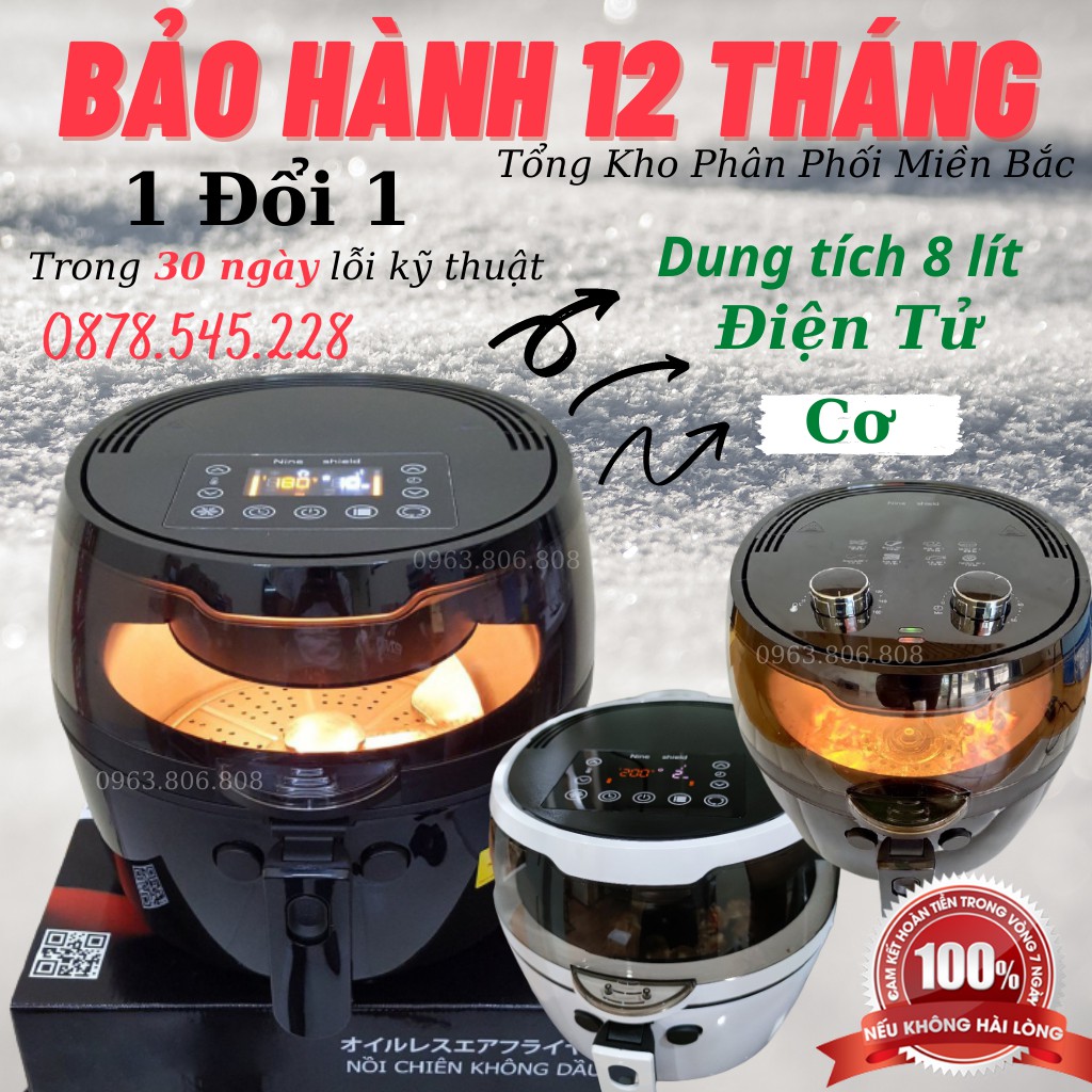 [ Loại 1 -100% 5 Sao] Nồi Chiên Không Dầu NINE SHIELD 8L Hãng Nhật-Nồi Cơ+ Điện Tử Nướng 8 Lít--BH 12 Tháng