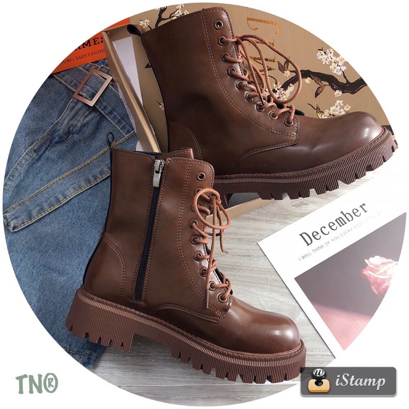 Boot dây buộc da bò khoá cạnh fullbox