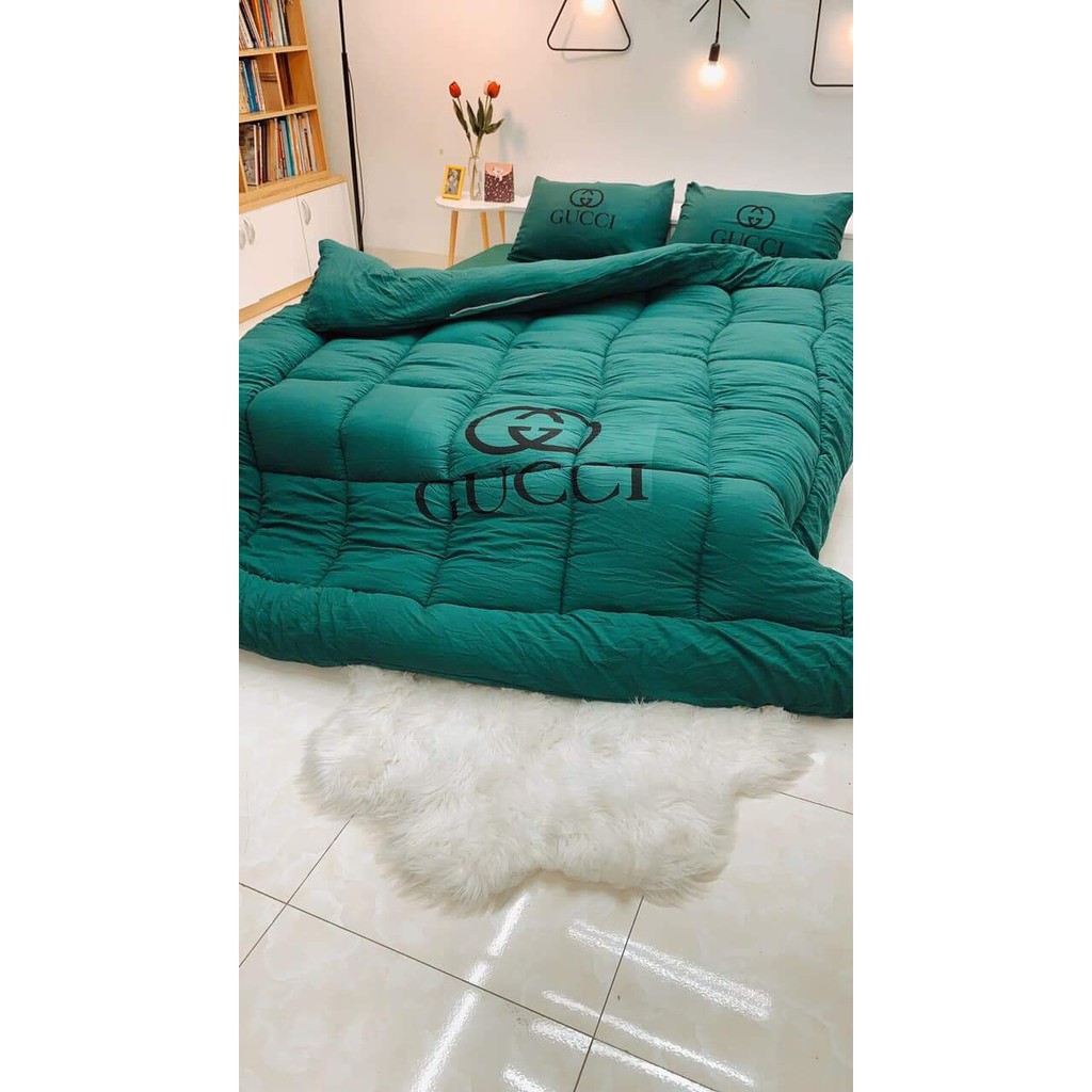 Set Chăn ga gối mùa đông cao cấp cotton đũi 5 món kèm chăn phao