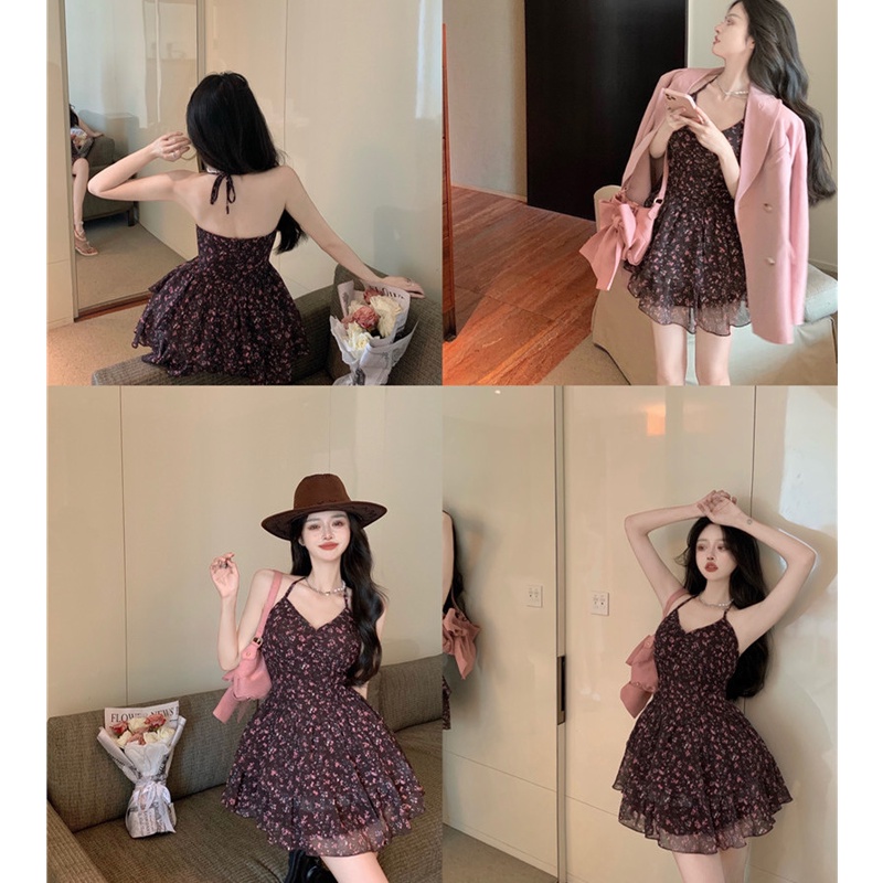 Đầm Mini Cột Dây Trễ Vai In Họa Tiết Hoa Quyến Rũ Hợp Thời Trang Cho Nữ