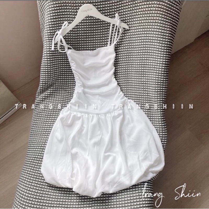 Đầm 2 dây rút sườn thích hợp đi tiệc, dạo phố