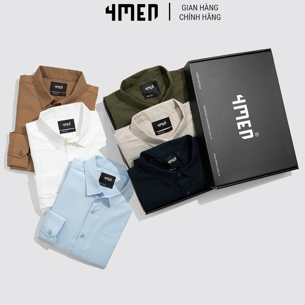 Áo sơ mi nam oxford trơn đẹp 4MEN SM070 tay dài form suông regular, vải oxford 100% cotton cao cấp thoáng mát | BigBuy360 - bigbuy360.vn