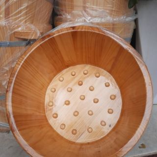 Chậu gỗ thông ngâm chân thảo dược - đính hạt massage thư giãn gia đình, trong SPa