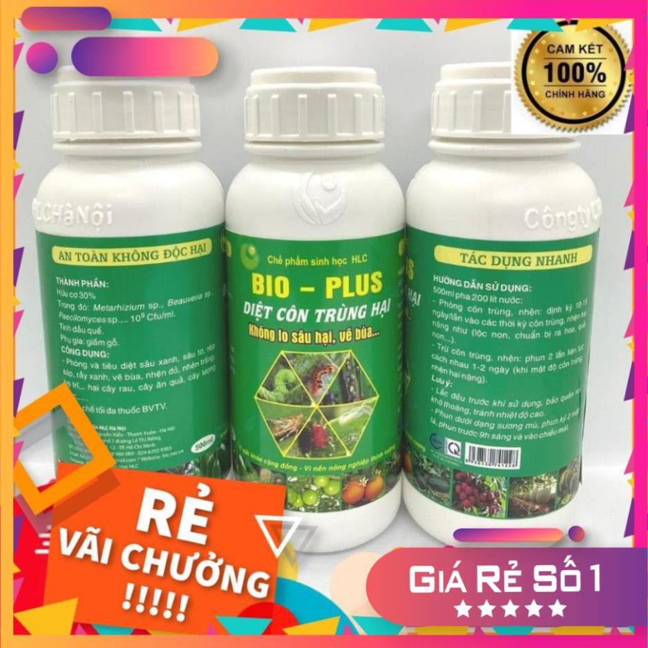 CHẾ PHẨM TRỪ SÂU SINH HỌC BIO PLUS HLC CHUYÊN DIỆT CÁC LOẠI SÂU VẼ BÙA, NHỆN ĐỎ, TRĨ, RẦY, RỆP,... CHO CÂY TRỒNG - 500ML