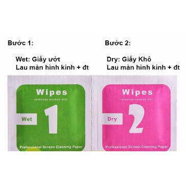 Giấy lau vệ sinh màn hình điện thoại, lau bụi dán kính cường lực 2 miếng khô và ướt - tistore