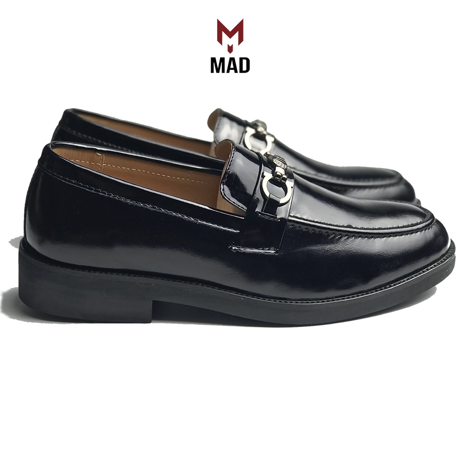 Giày tây lười nam Horsebit Loafer MAD Đen Bóng tăng chiều cao 4cm da bò cao cấp chính hãng giá rẻ nhất hà nội