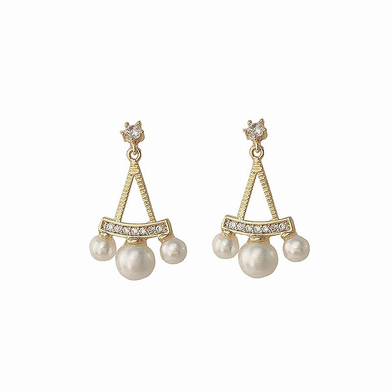 Fashion Artificial Pearl Earrings Alloy Hollow Out Water Drop Design Rhinestone Dangle Earrings Women Minimalist Ear Jewelry