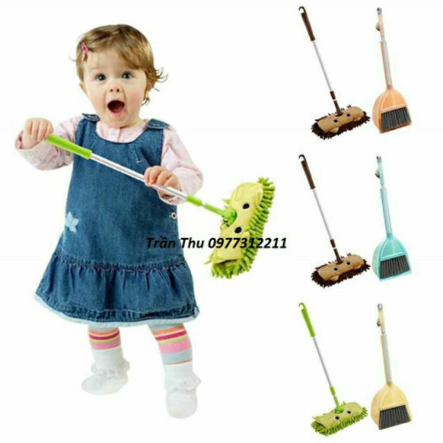 Set 3 món bộ chổi và cây lau cho trẻ tập quét nhà- đồ chơi thực hành cuộc sống