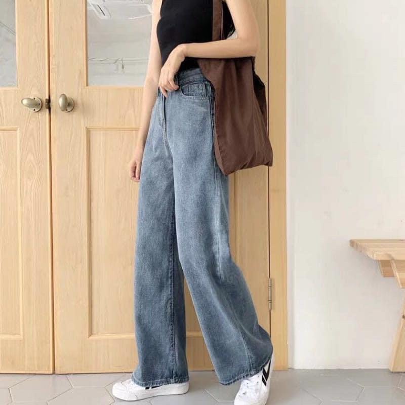 Quần jeans xuông dáng rộng, quần xuông ông đứng, Quần bò xuông basic lên dáng siêu đẹp.