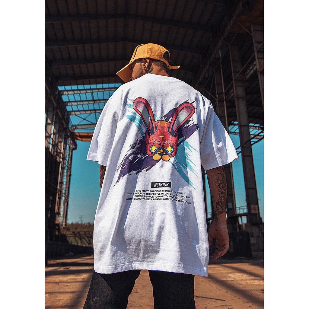 Áo Phông Tay Lỡ Dáng Rộng Unisex Hình Đầu Thỏ, Phong Cách Năng Động Trẻ Trung, Chất Thun Thoáng Mát, Hàng Shop