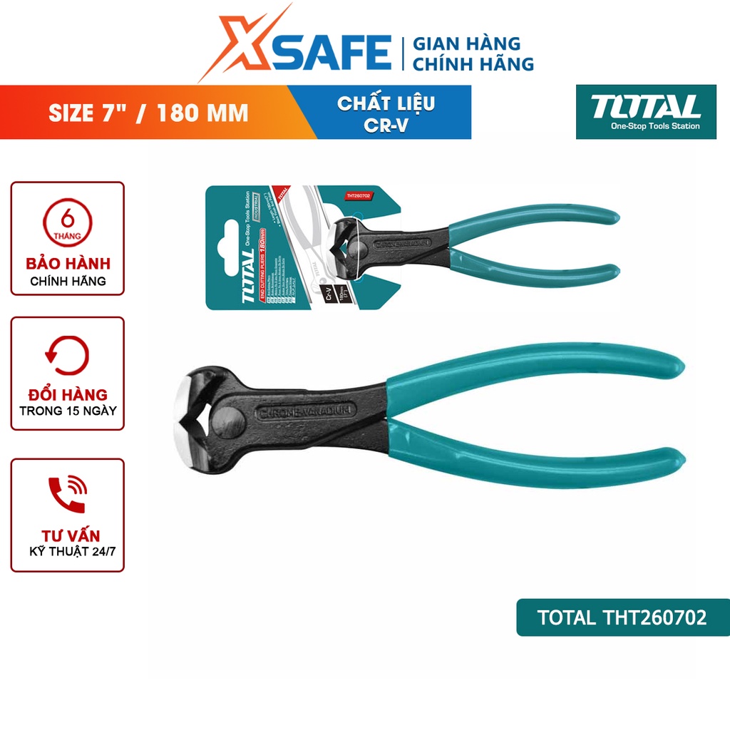 Kìm cắt đứt đa năng cao cấp TOTAL THT260702 kềm thép Cr-V siêu cứng chống rỉ sét cong vênh cắt dây điện cáp kim loại