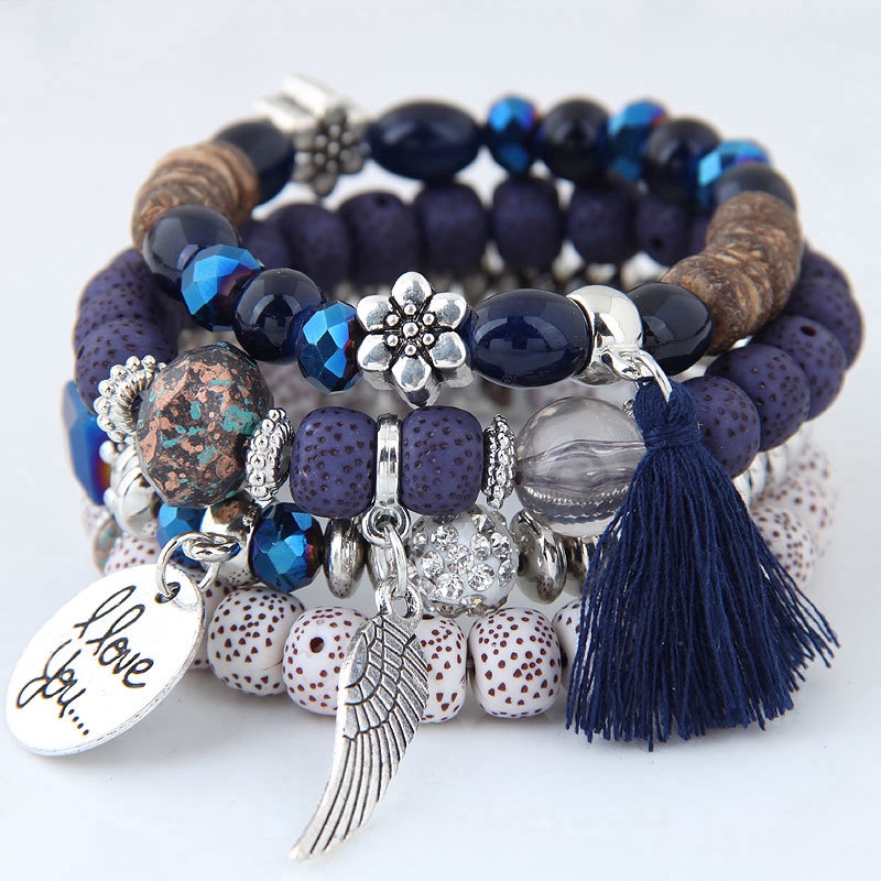 Set 4 vòng tay hạt phối tua rua thời trang boho cho nam nữ