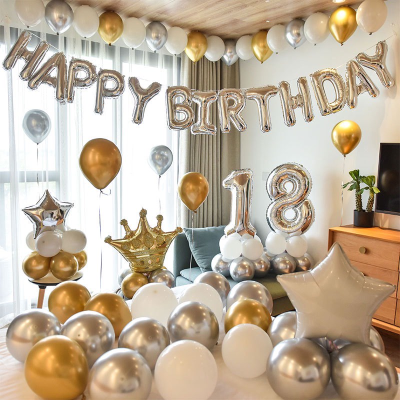 Set Bóng Bay Trang Trí Sinh Nhật Đủ Phụ Kiện Như Hình Chọn Màu QA00