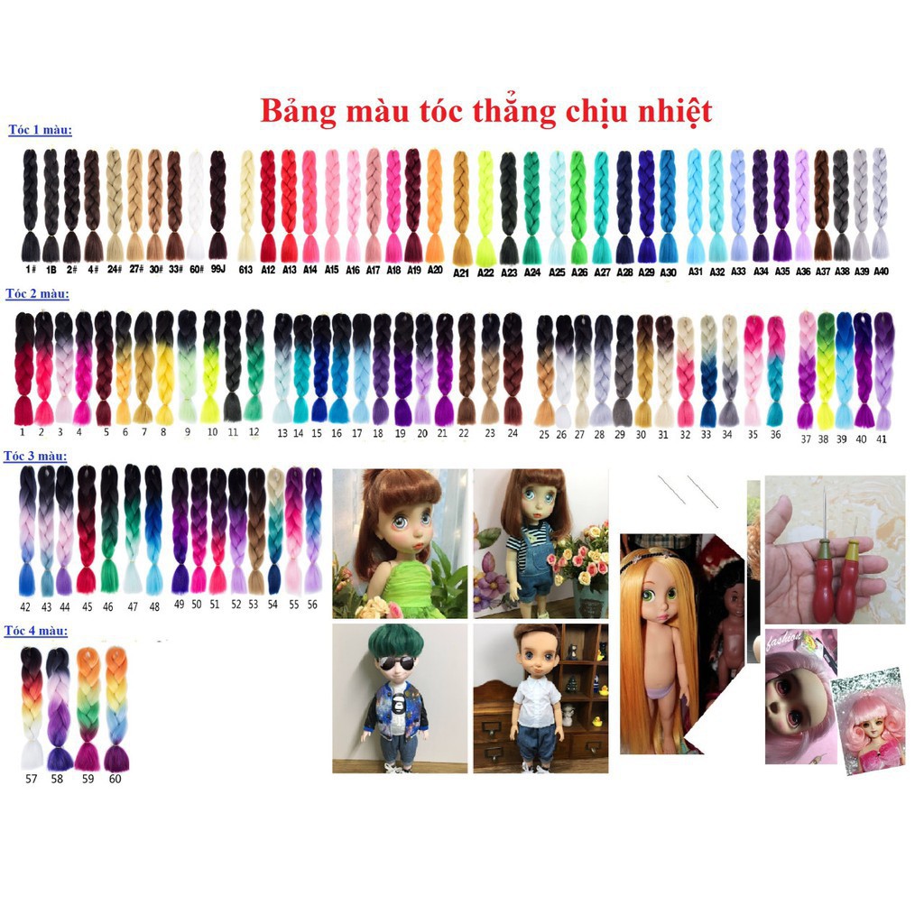 Tóc giả 1 màu chịu nhiệt 330gr - dùng may tóc cho búp bê