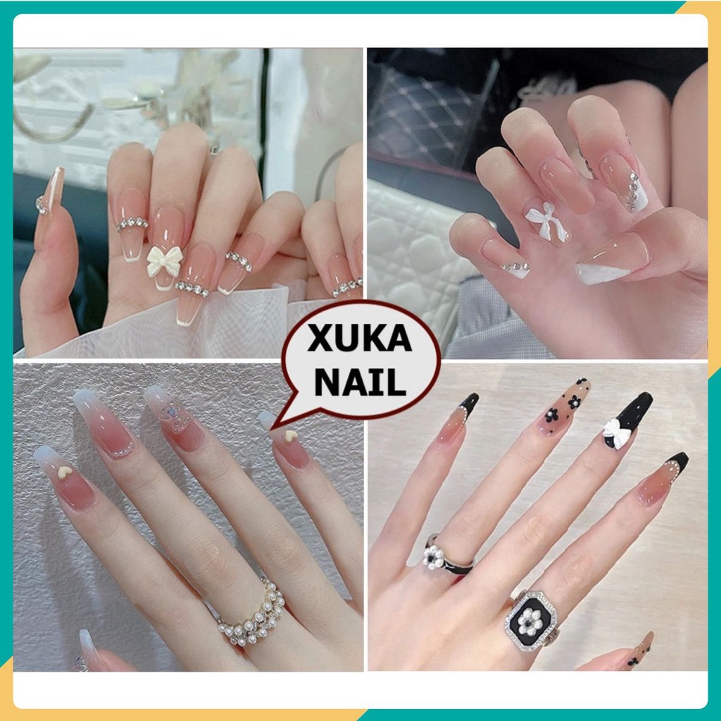 Bộ 24 móng tay giả/Nail đính đá kèm keo - mẫu hot