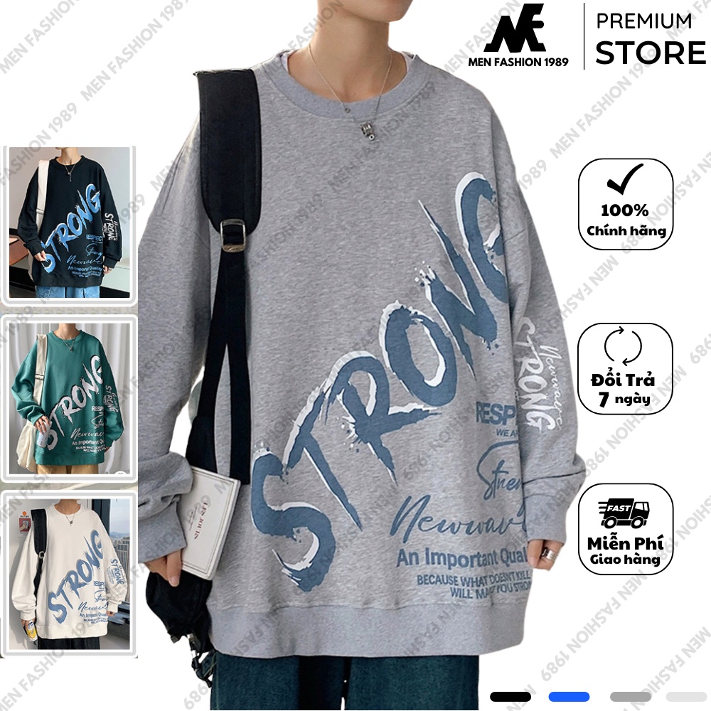Áo hoddi cổ tròn nỉ logo STRONG MENFASHION1989 AO TOP NAM 90000196C