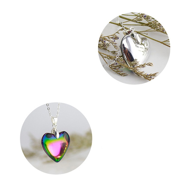 Christmas Gifts Printed Peach Heart Necklace DIY Photo Box Floating Locket Female Multicolor Pendant Necklace