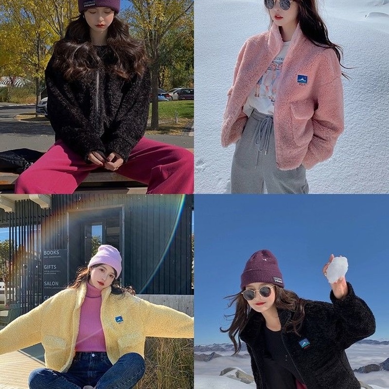 Áo khoác len lông cừu dày dặn ấm áp thiết kế mới thời trang thu đông cho nữ