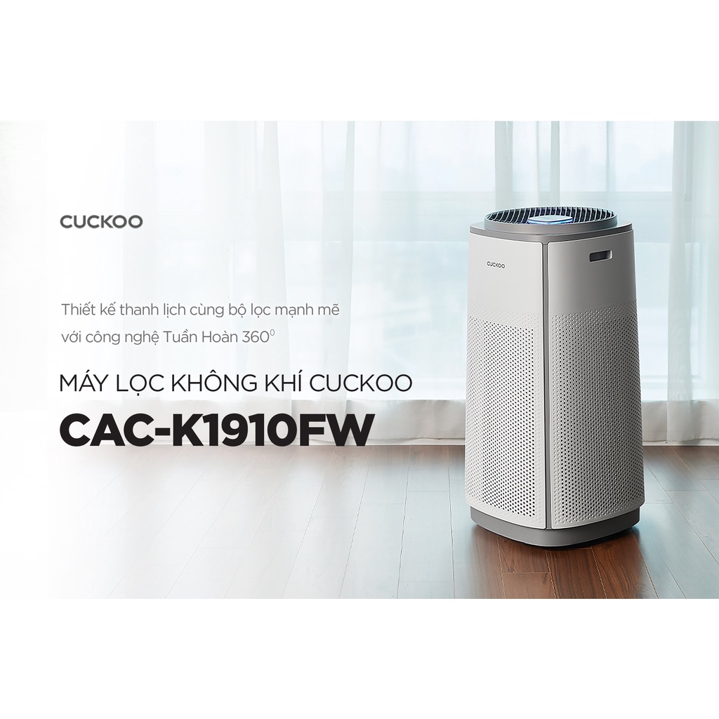 Máy lọc không khí Cuckoo 66m2 CAC-K1910FW - Lọc toàn diện 360 độ - Đèn LED hiển chất lượng không khí - Hàng chính hãng