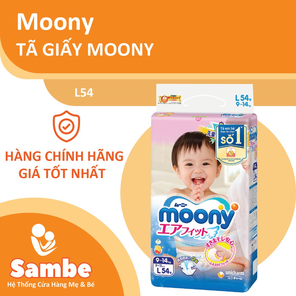 Tã Dán Moony Size L 54 miếng - Hàng Chính Hãng